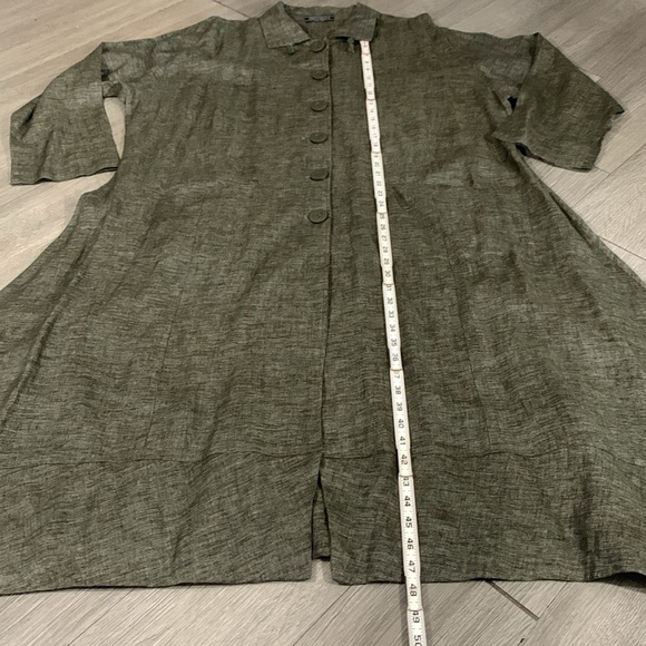 Transparente Black Label Black/Green 100% Linen Lagenlook A-Line Button Duster - Picture 13 of 15